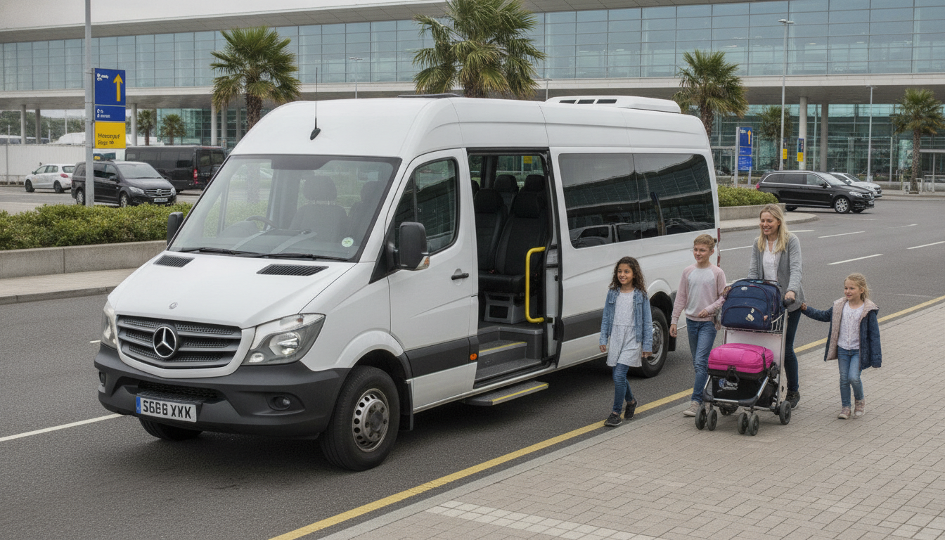 Travelling with Children: Your Guide to a Seamless Heathrow Minibus Journey. — executive minibus meeting a group at Heathrow Airport