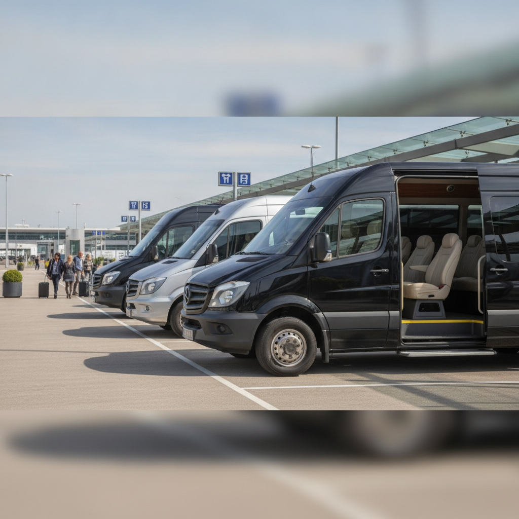 Our minibus Fleet for Heathrow Transfers — executive minibus meeting a group at Heathrow Airport